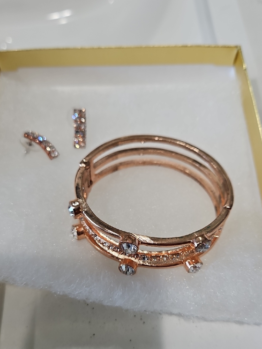 Rose Gold Crystal Stackable Bracelet Set with Matching Earrings